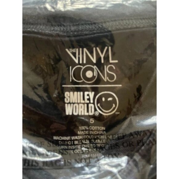 Vinyl Icons +5 Black Aged Crew Neck Smiley Icons Graphic Cotton Short Sleeve Tee - Picture 7 of 7
